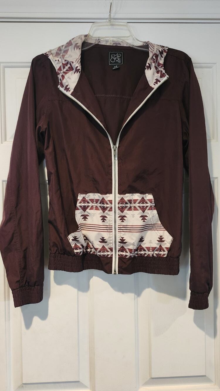 Empyre Women's Hooded Windbreaker Jacket M Aztec Tribal Full Zip #478